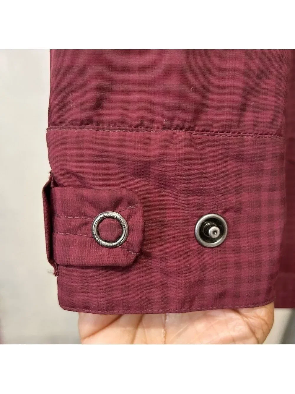 Outdoor Research Women’s Trench Raincoat Hood Pockets Nylon SML Burgundy No Belt